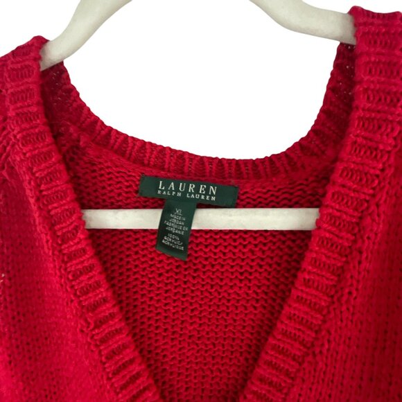 Lauren Ralph Lauren Red Chunky Knit Short Sleeve Sweater XL Valentine's Day - Picture 3 of 6